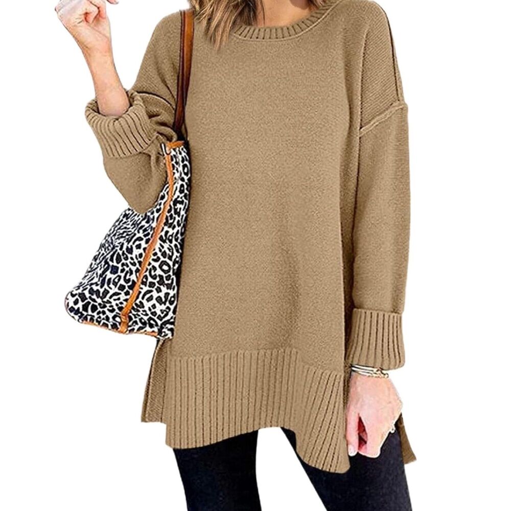 Unbranded Women's Crew Neck Long Sleeve Chunky Oversize Pullover Knit Sweater L
